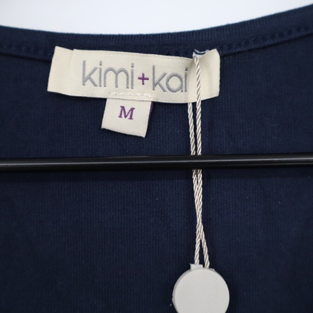 Kimi+Kai Nightgown Dress Womens M Navy Stretch Pleated Lace Trim Short Sleeve - Picture 5 of 8